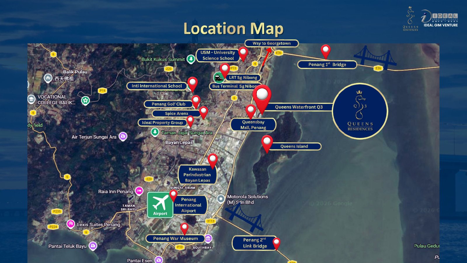 Location map of Queens Residences 3 at Queens Waterfront, Bayan Lepas