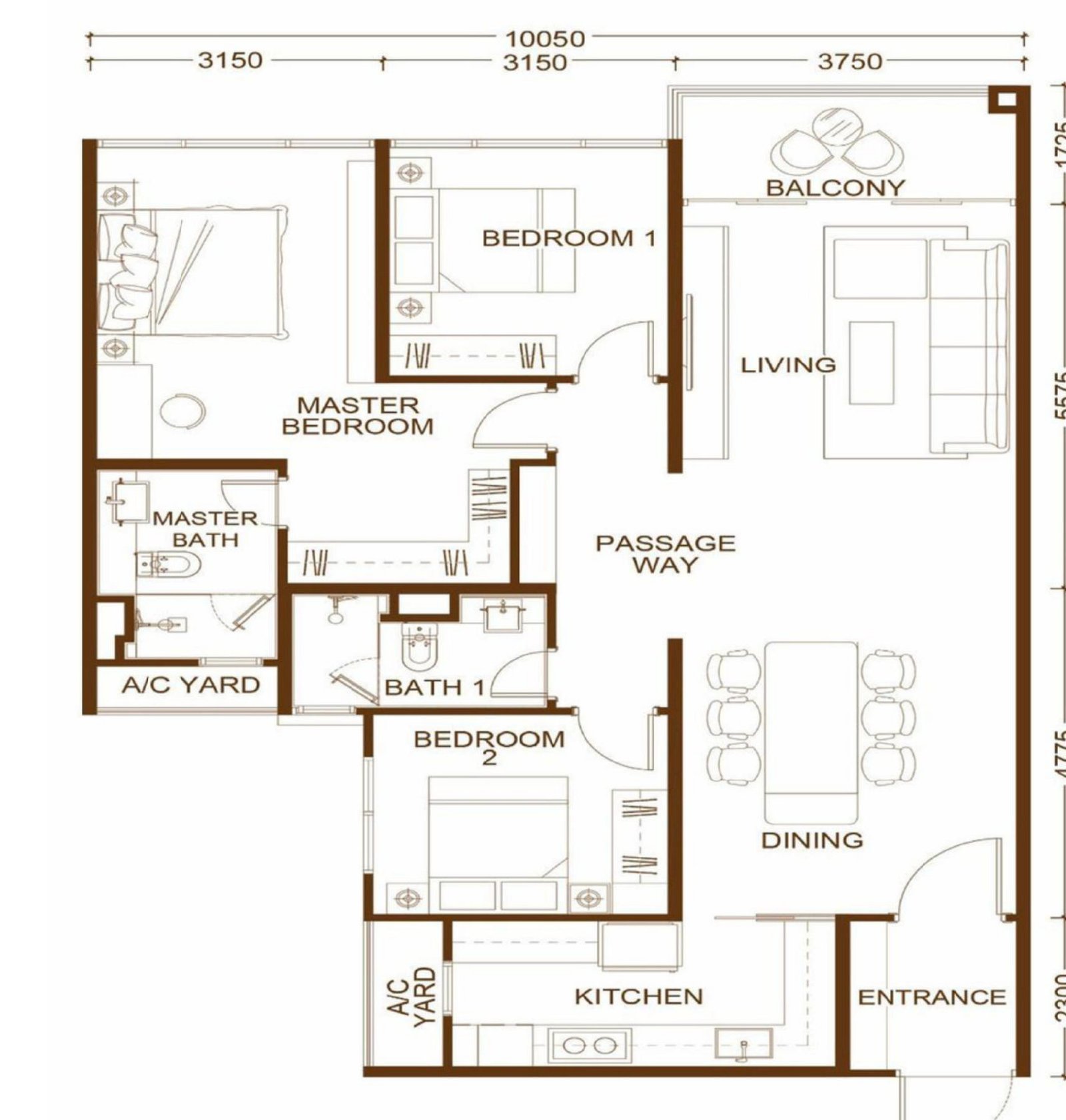 Queens Residences 3 Type C floor plan, 1,280 sq.ft